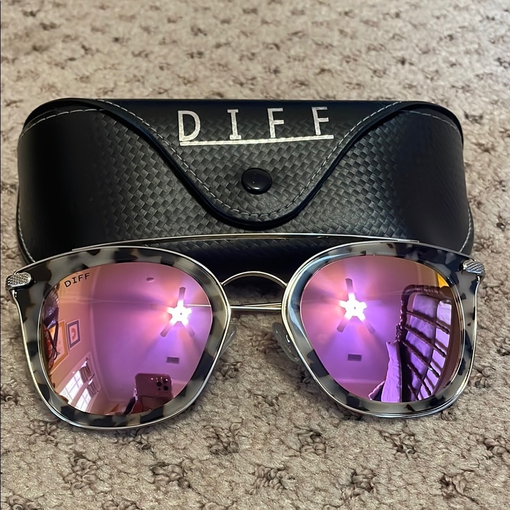 DIFF Tortoise Sunglasses with Pink Lenses